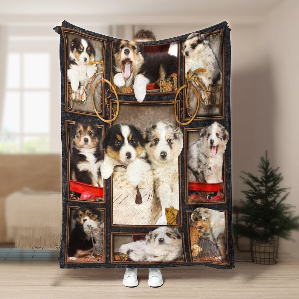 Australian Shepherd Puppy CLA21101002F Sherpa Fleece Blanket