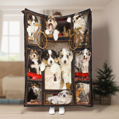 Australian Shepherd Puppy CLA21101002F Sherpa Fleece Blanket