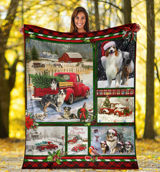 Australian Shepherd Red Truck Christmas CLM3010007S Sherpa Fleece Blanket