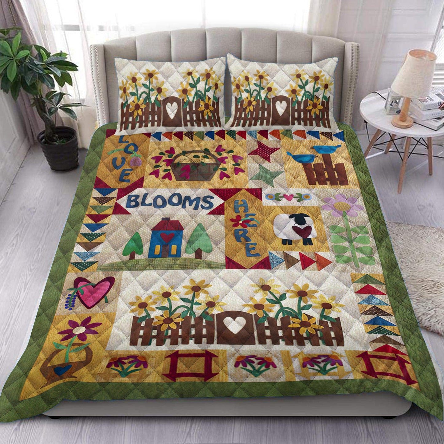 Autumn Love Blooms Quilt Bedding Set HN051001D