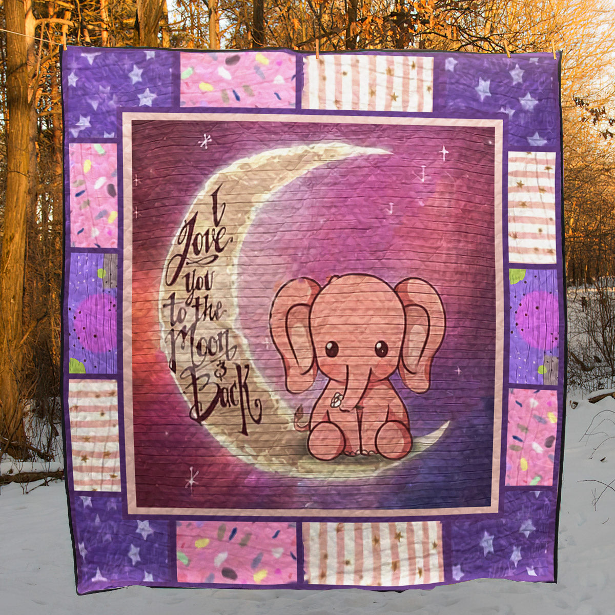 Baby Elephant At The Moon CLH0611004Q Quilt Blanket