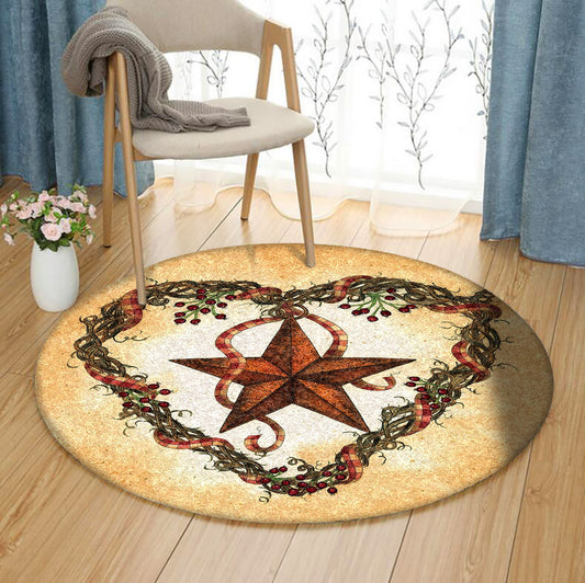Barn Star With Heart Wreath HM2111005TM Round Area Rug