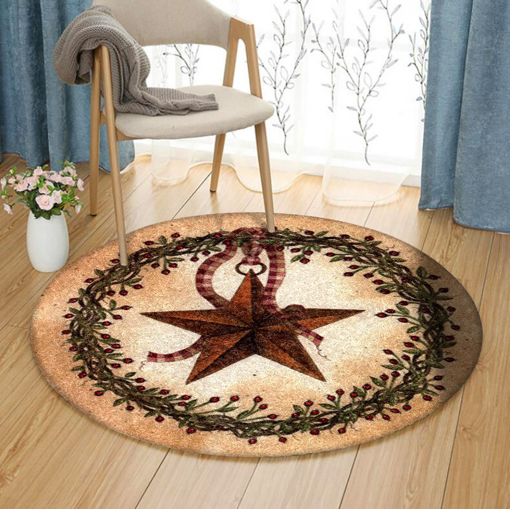 Barn Star With Round Wreath HM2111006TM Round Area Rug
