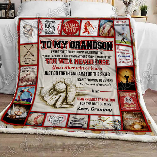 Baseball Grandson Love Grammy CL300926MDF Sherpa Fleece Blanket