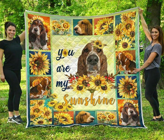 Basset Hound Sunflower You Are My Sunshine CLA0810018Q Quilt Blanket