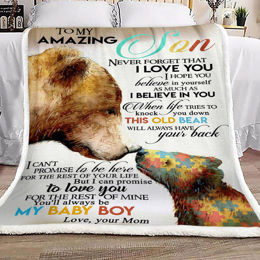 Bear Autism Family To My Amazing Son Your Mom CL16110013MDF Sherpa Fleece Blanket