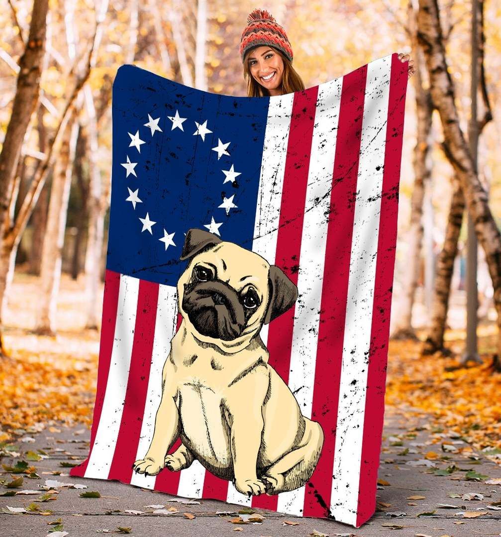 Betsy Ross Flag Cute Pug CLA0411085F Sherpa Fleece Blanket