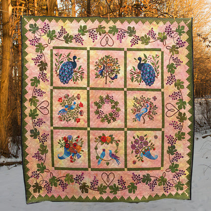 Bird Peacock Flower Garden CLA0212664Q Quilt Blanket