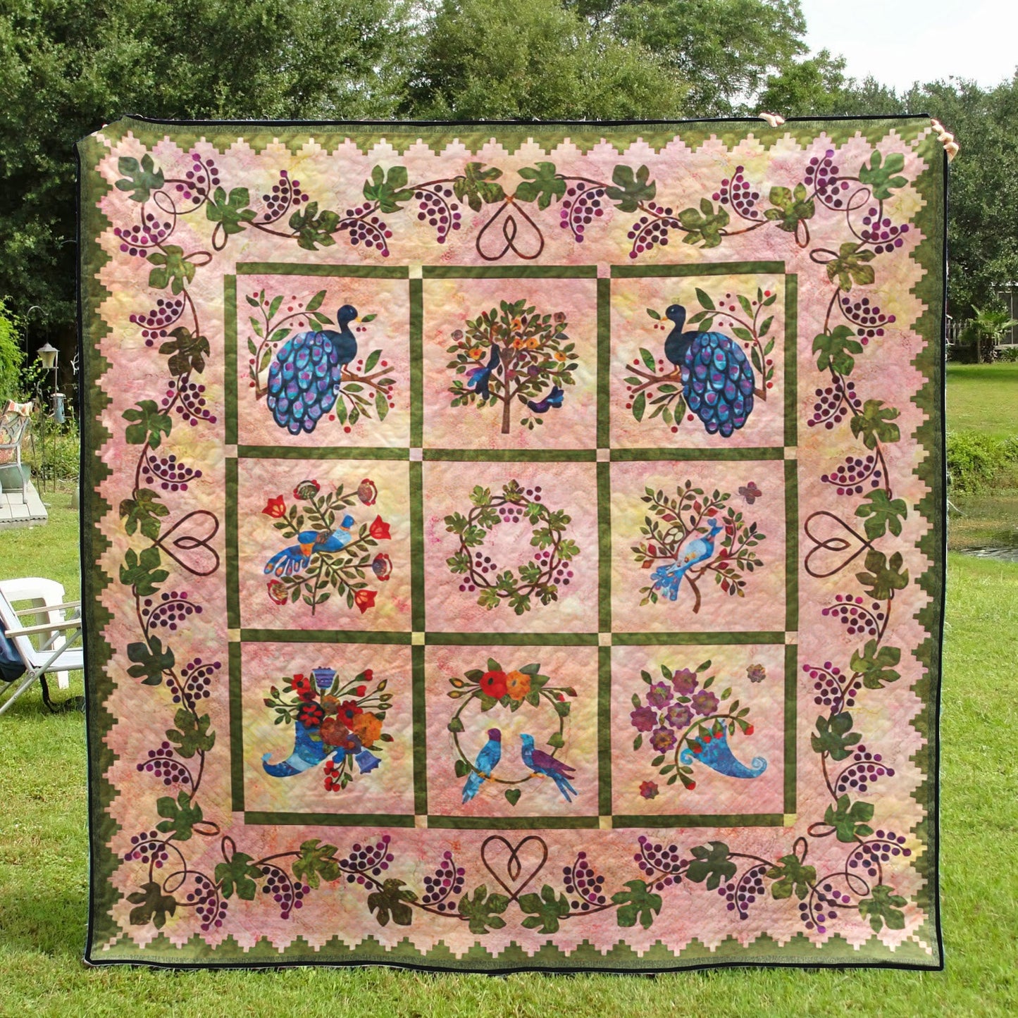 Bird Peacock Flower Garden CLA0212664Q Quilt Blanket