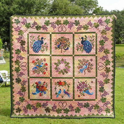 Bird Peacock Flower Garden CLA0212664Q Quilt Blanket