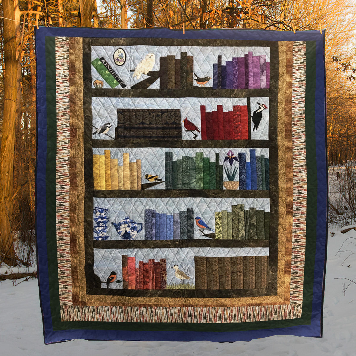 Birds Love Books Bookshelf CLH2111061Q Quilt Blanket