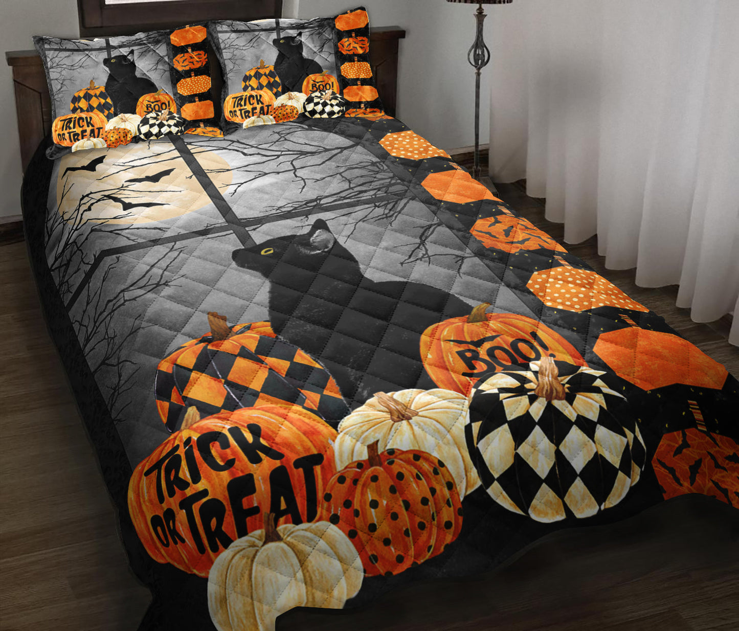 Black Cat And Pumpkins Quilt Bedding Set ND230904