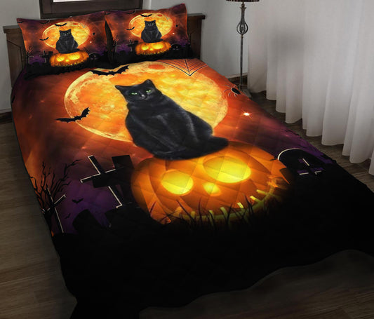 Black Cat Halloween Quilt Bedding Set HN100901M