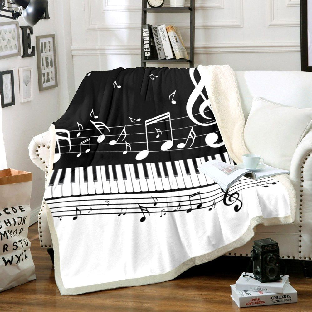 Black Piano Keyboard CG0711008TT Sherpa Fleece Blanket