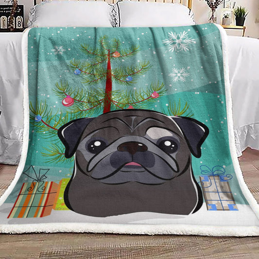 Black Pug Christmas HN101032F Sherpa Fleece Blanket