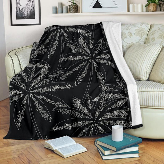 Black White Palm Tree CLH0111086F Sherpa Fleece Blanket
