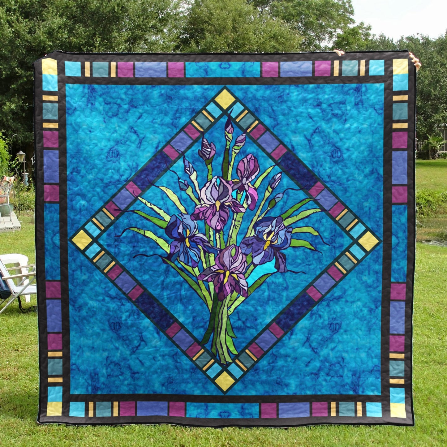 Blue Floral Bouquet CLA2211125Q Art Quilt