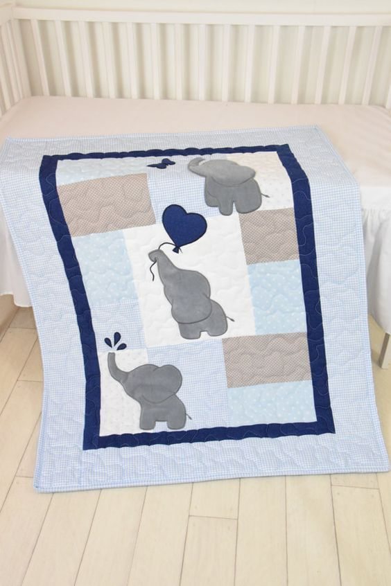 Blue Gray Elephant CLT280606 Quilt Blanket