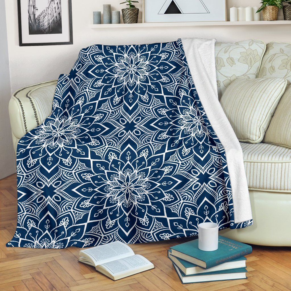Blue And White Bohemian Mandala CL16100107MDF Sherpa Fleece Blanket