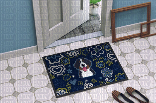 Blue Flowers Bernese Mountain Dog CL22110113MDD Non-slip Door mats
