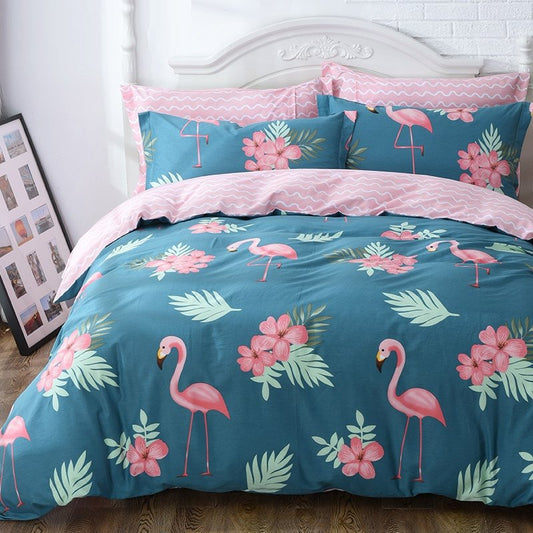 Blue Green And Pink Flamingo Print Animal Themed French Country CLA1210106B Bedding Sets