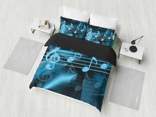 Blue Music Musical Notes Black CLH101059B Bedding Sets