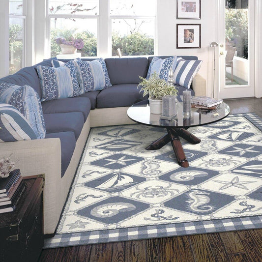 Blue Nautical And Sea Life Wool CLM0711031M Rug