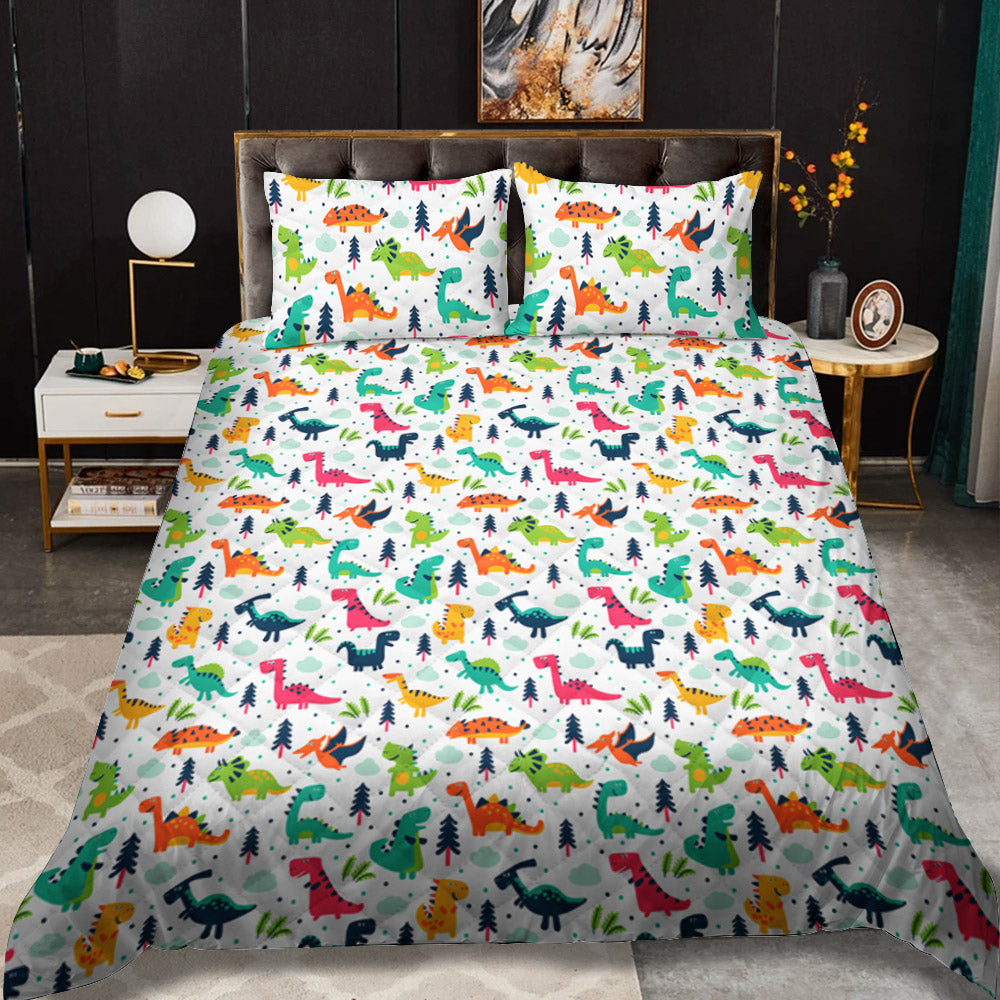 Blue Orange Whimsical Baby Dinosaur CLA0111267B Quilt Bedding Set