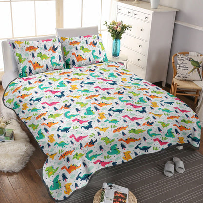 Blue Orange Whimsical Baby Dinosaur CLA0111267B Quilt Bedding Set