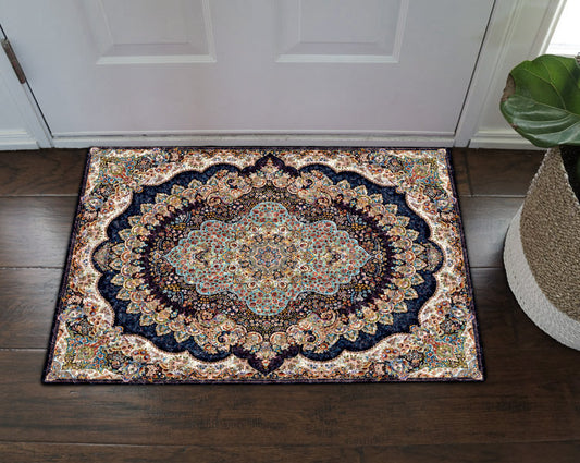 Blue Persian Antique Floral DD16100032D Non-slip Door mats