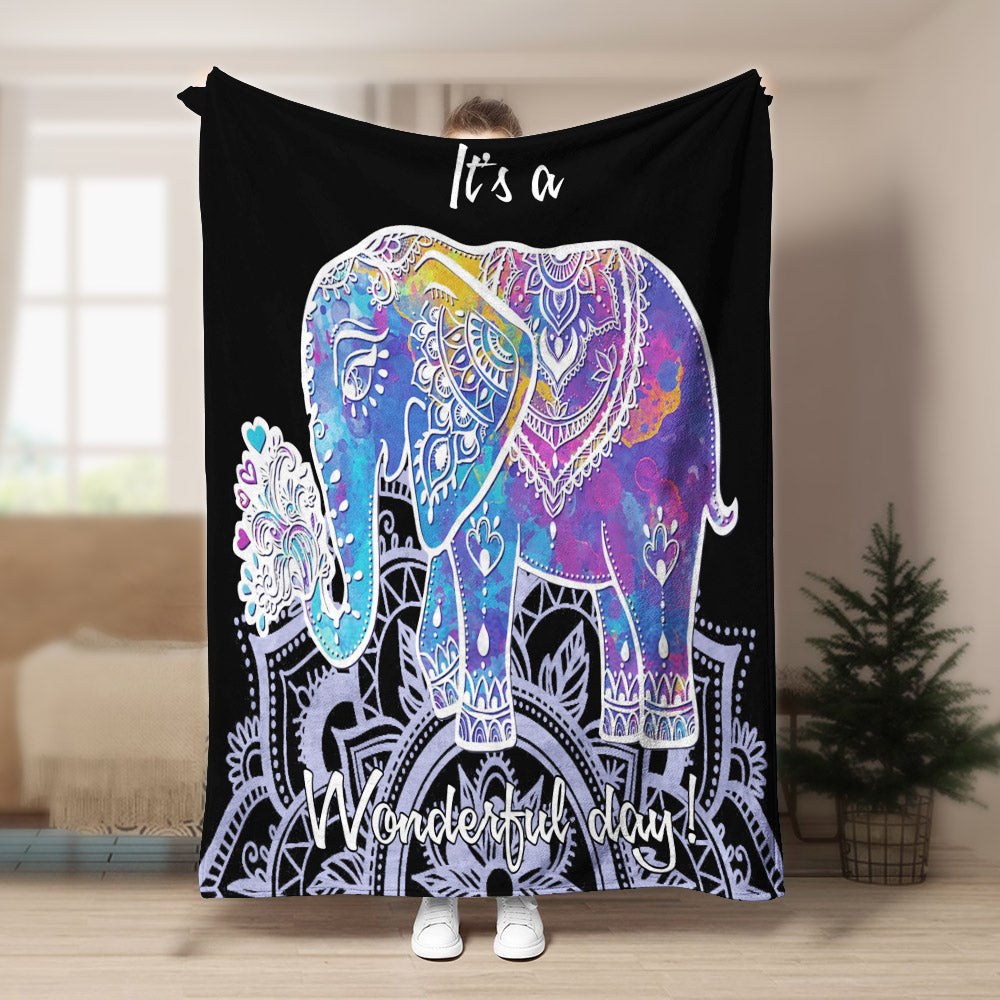 Bohemian Colorful Mandala Floral Elephant CLA1910067F Sherpa Fleece Blanket