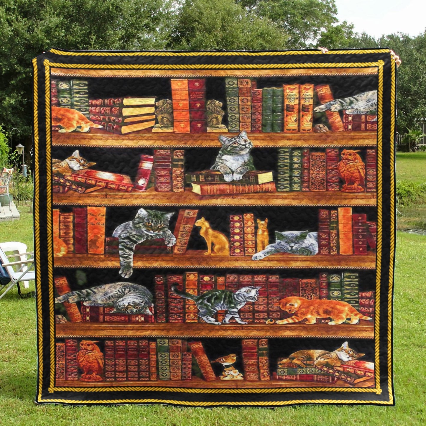 Book And Cat Bon Bon Bon Quil CLA31100504Q Quilt Blanket