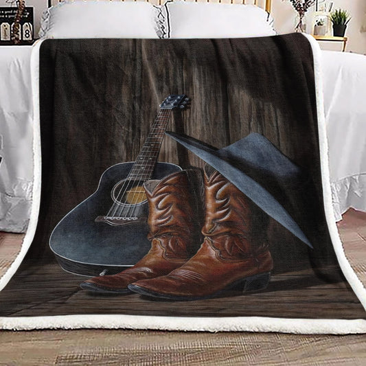 Boots Cowboy Guitar VD051035F Sherpa Fleece Blanket
