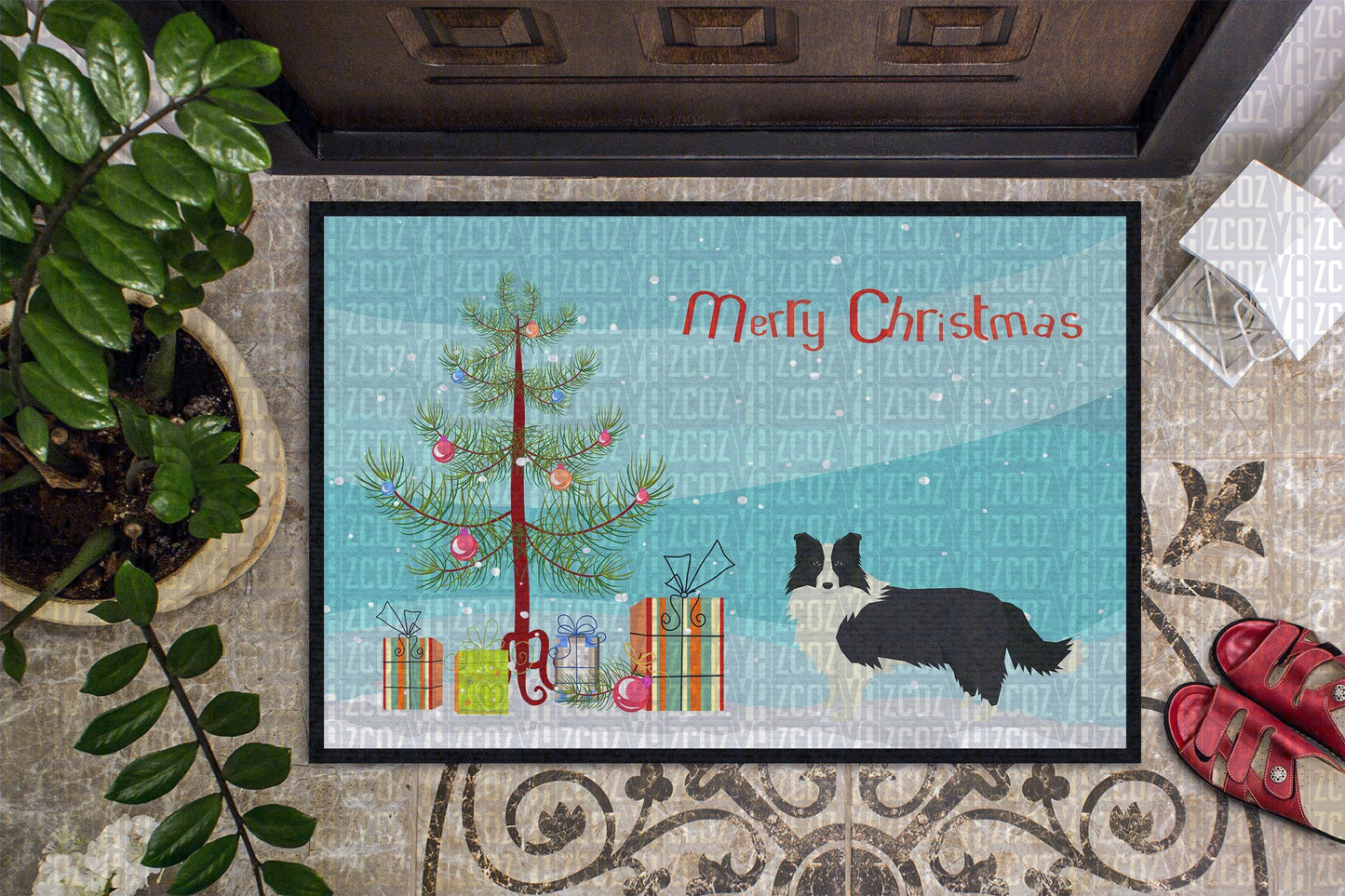 Border Collie Christmas Tree CL22110177MDD Non-slip Door mats