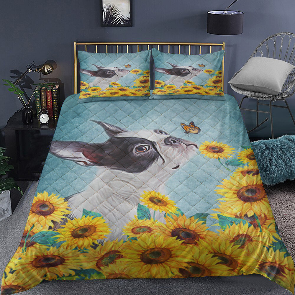 Boston Terrier And Sunflower Quilt Bedding Set MN3009002