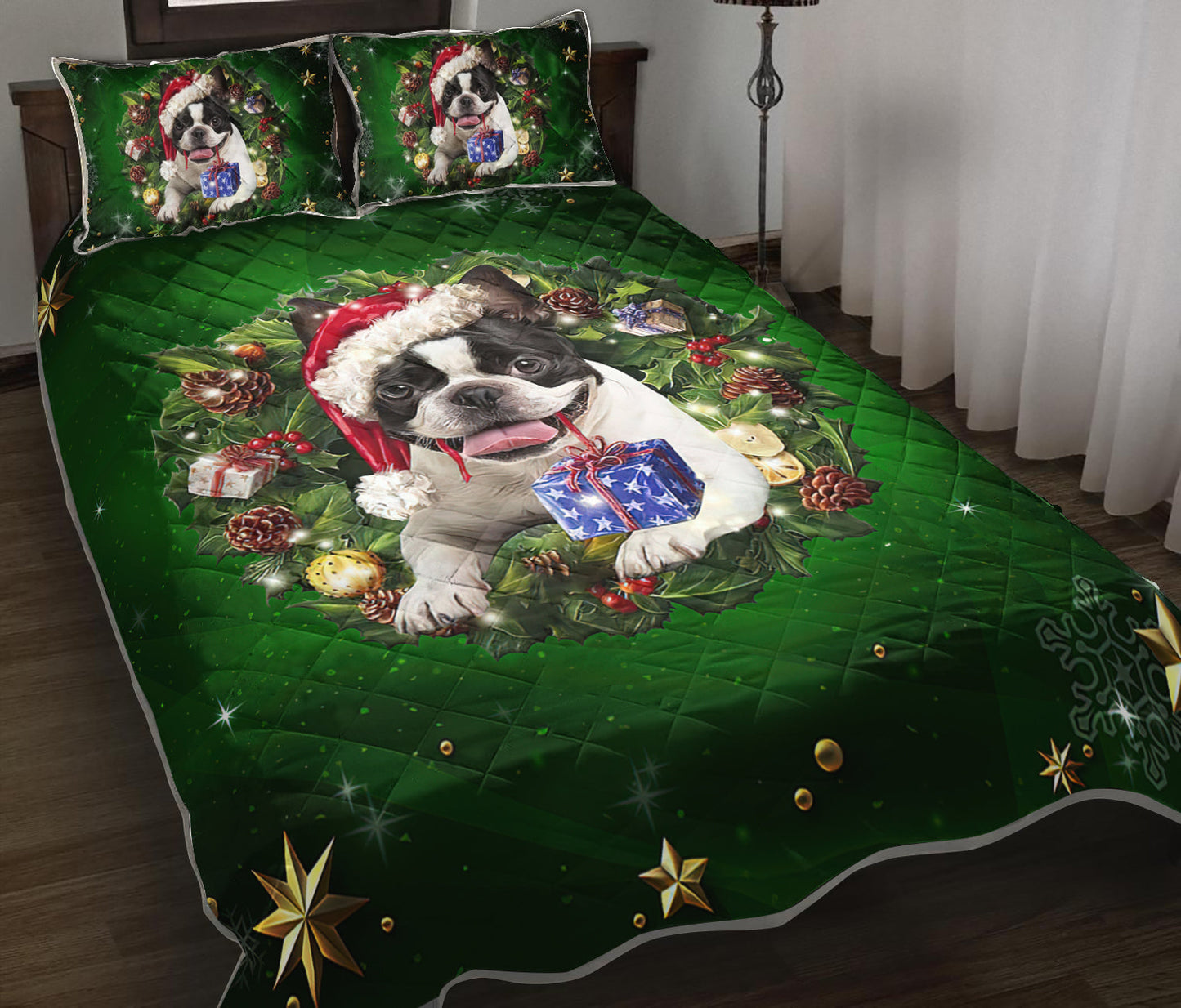 Boston Terrier Christmas Quilt Bedding Set TL210909