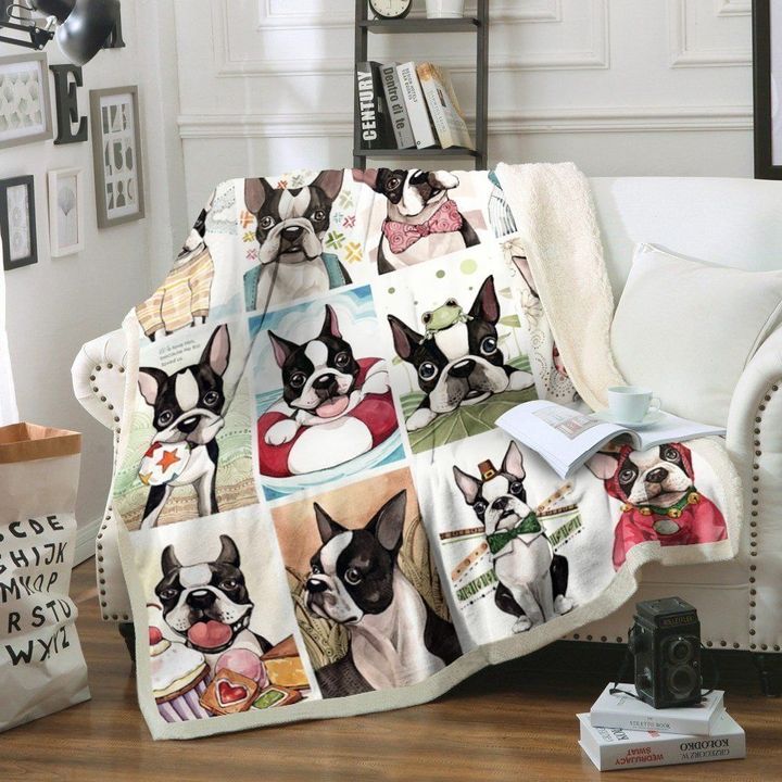 Boston Terrier HM270817F Sherpa Fleece Blanket