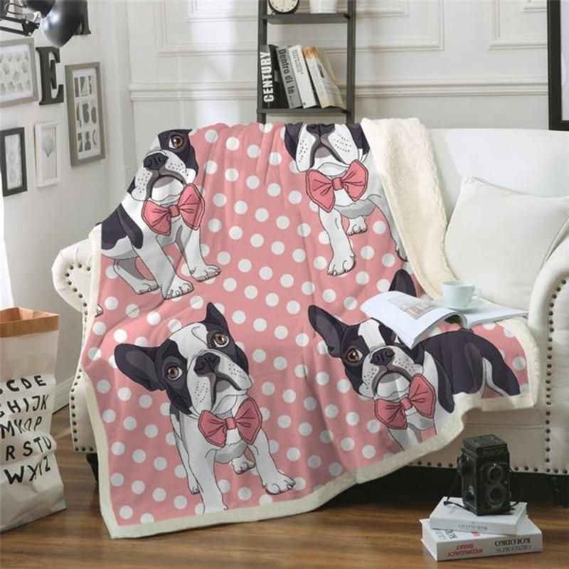 Boston Terrier Bowtie CL20110227MDF Sherpa Fleece Blanket
