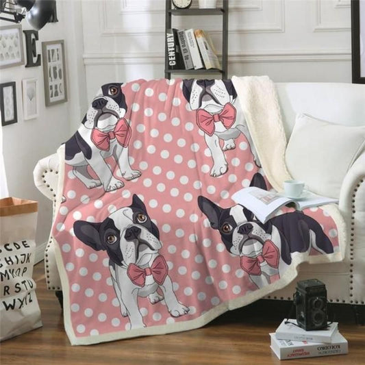 Boston Terrier Bowtie CL20110227MDF Sherpa Fleece Blanket