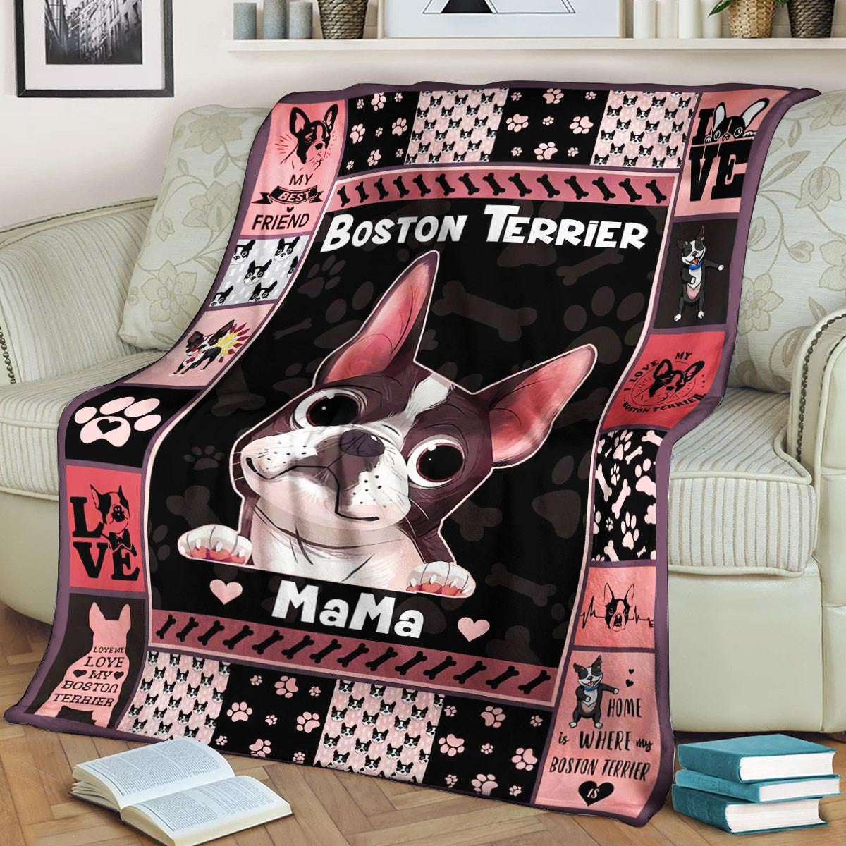 Boston Terrier CL240813MD Sherpa Fleece Blanket