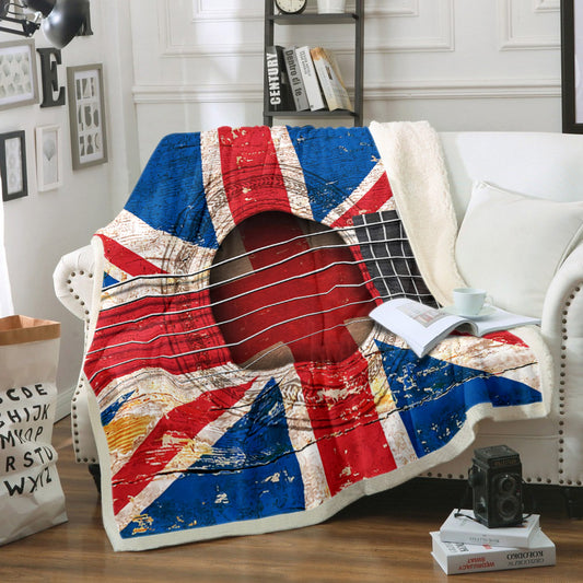British Flag Guitar TN230815TT Sherpa Fleece Blanket