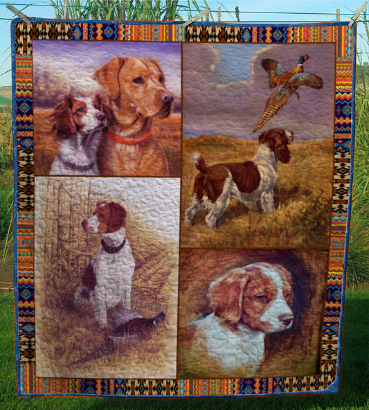 Brittany Dog CL28100162MDQ Quilt Blanket