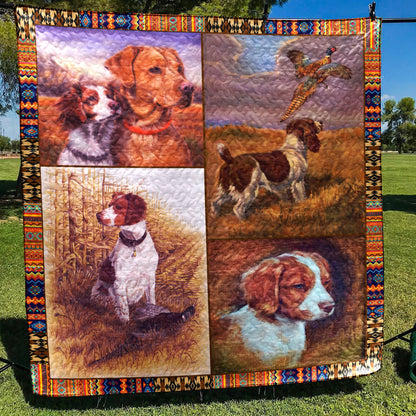 Brittany Dog CL28100162MDQ Quilt Blanket