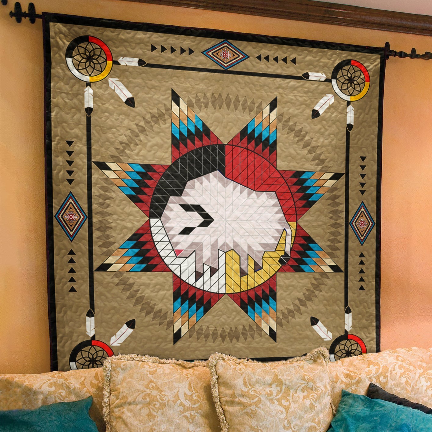Buffalo Native American Inspired Star Art Quilt TL02082301BL