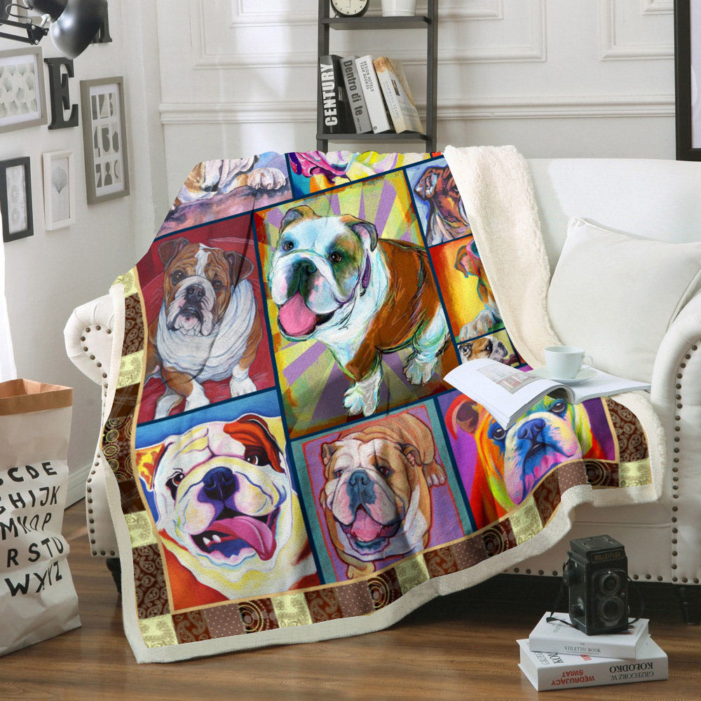 Bulldog Dog CL02110120MDF Sherpa Fleece Blanket