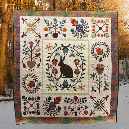 Bunny And Flowers Applique Quilt Blanket HN280601M