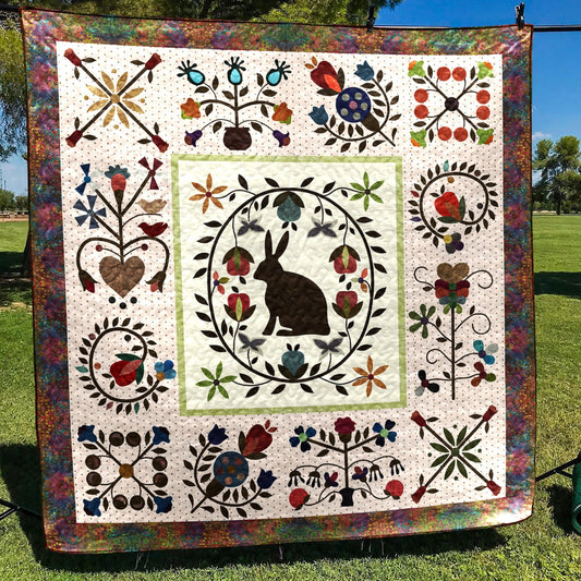 Bunny And Flowers Applique Quilt Blanket HN280601M