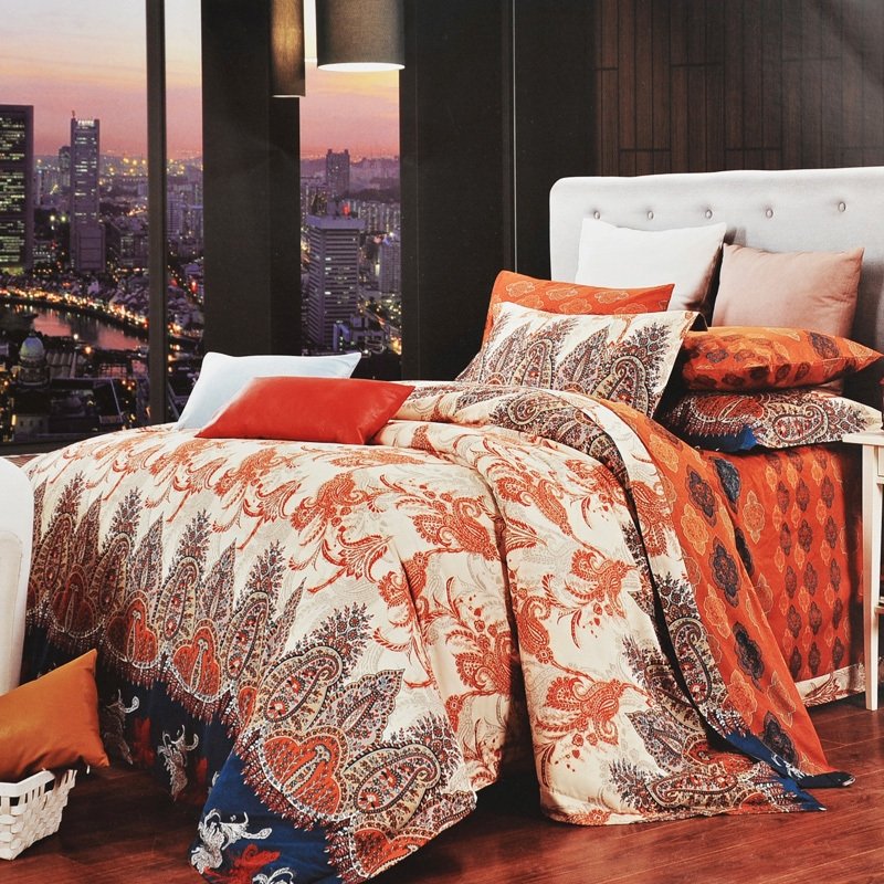 Burnt Orange Brown And Beige Western Paisley Park Print Bohemian CLA1210135B Bedding Sets