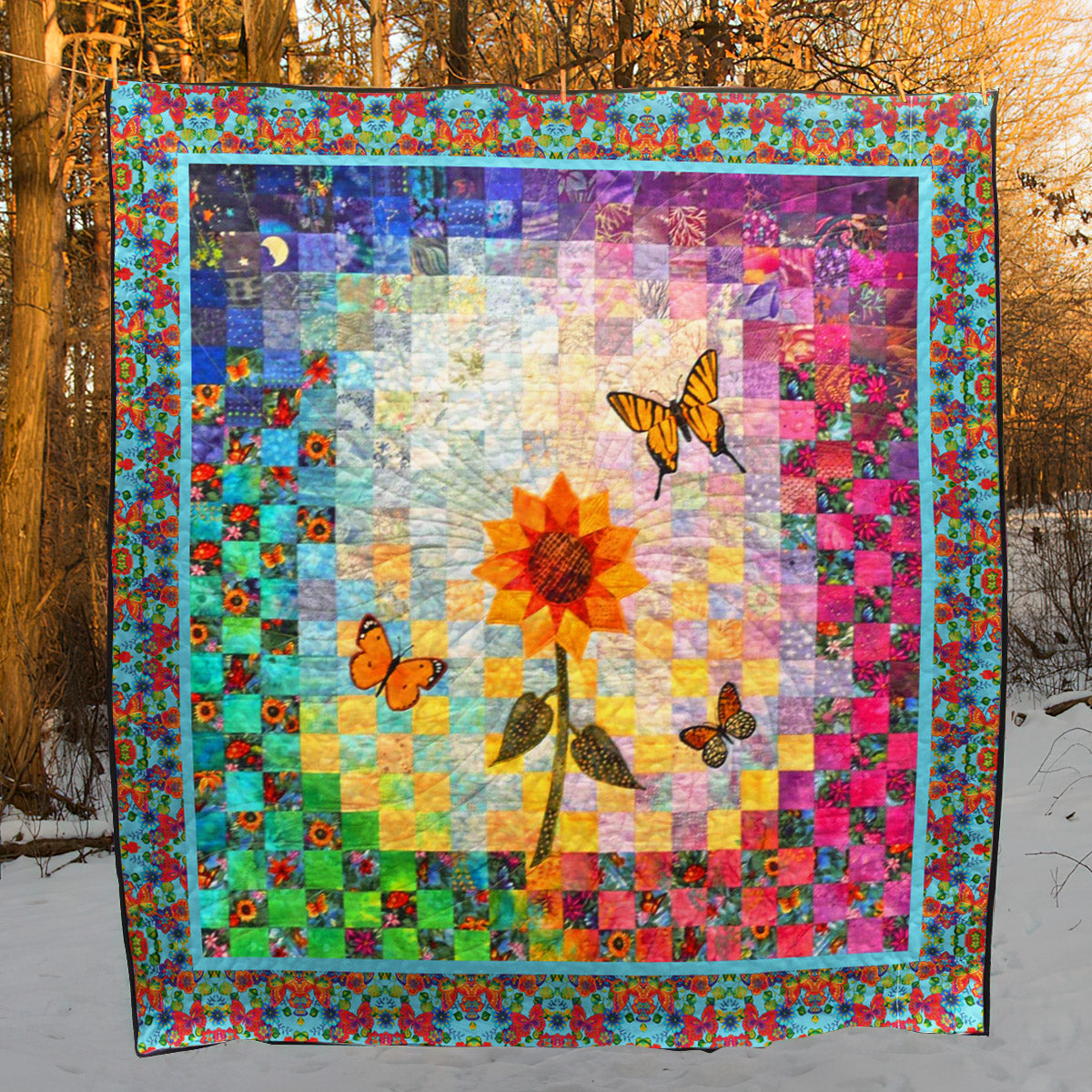 Butterfly And Sunflower CLA0212605Q Quilt Blanket