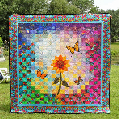 Butterfly And Sunflower CLA0212605Q Quilt Blanket